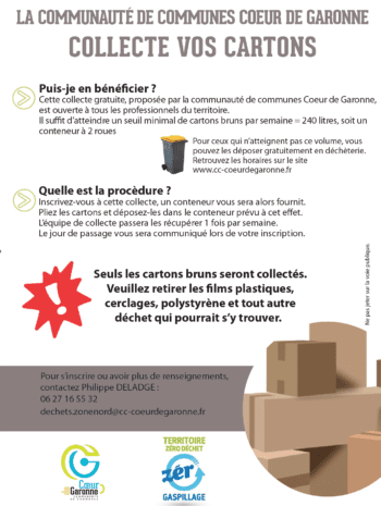 Affiche collecte des cartons professionnels Coeur de Garonne
